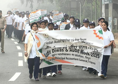 The Indian Audit & Accounts Department organized an Audit Diwas rally at Agartala on November 25.